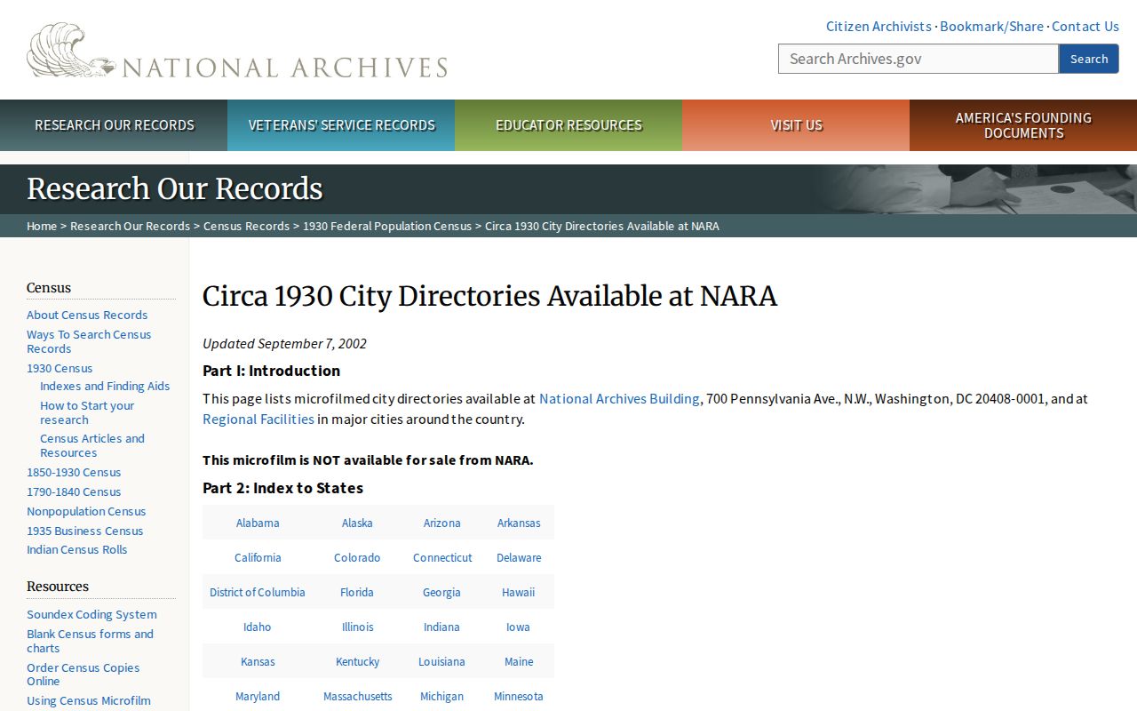 Ross Township previous residents research using the National Archives city-directory guide