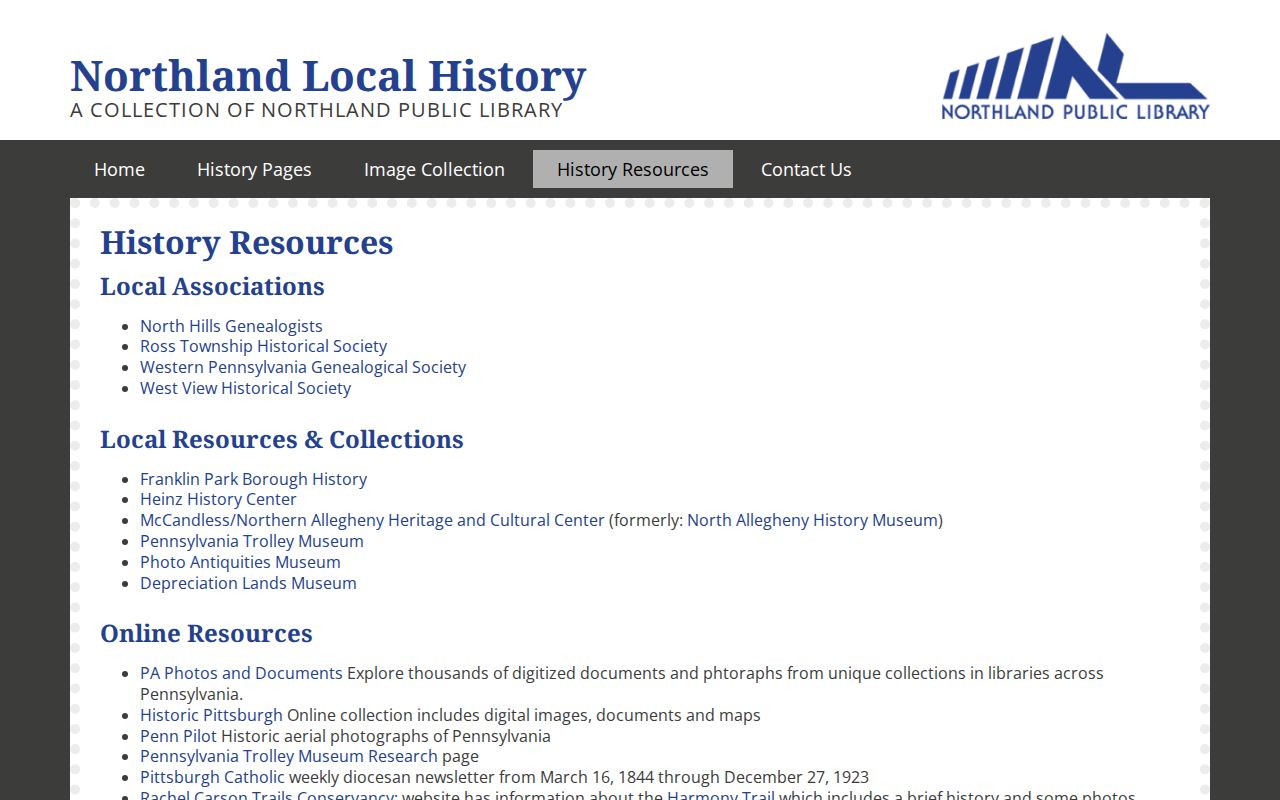 Ross Township city directory research source at Northland historical resources
