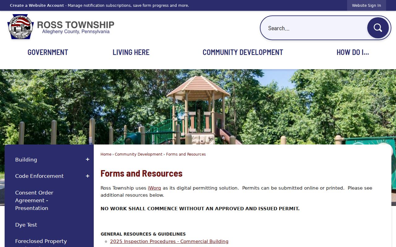 Ross Township residents directory, Ross Community Development permit resources